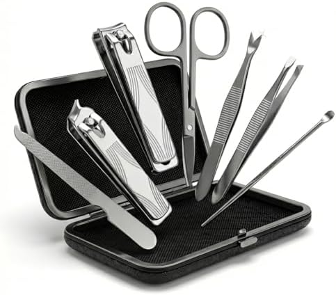 7-Piece Manicure Set for Men & Women - Stainless Steel Nail Clippers Kit with Travel Case, Cuticle Tool & Nail File - Durable Grooming Essentials for Home, Travel, Gifts