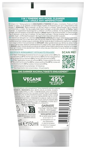 Garnier Hautklar 3 in 1 Gesichtsreinigung für unreine Haut, Reinigung, Peeling und Maske, Mit Salizylsäure und Tonerde, 1 x 150 ml 2