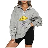 Langarmshirt Damen Sonnenblumendruck V-Ausschnitt Tunika, vorderer Knopfkragen, bedrucktes Hemd Bekleidung einfarbig locker Basic Shirt Farbblock