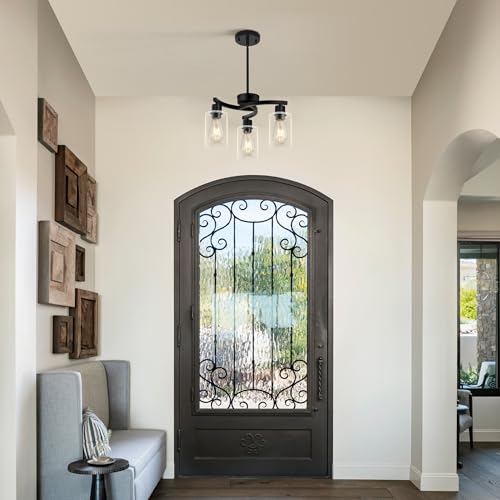 Syltherra 3 Light Modern Dining Chandeliers Over Table,Black Light Fixture for Dining Room,Farmhouse Chandelier with Glass Shade,Industrial Pendant Lights Kitchen Island,Foyer,Hallway, Bedroom
