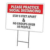 Social Distancing Stay 6フィート離れた練習用 12インチ X 16インチ ヤードサイン&杭 | 両面画像 | ビジネス、自治体、自宅、同僚を守る | アメリカ製