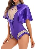 iiniim 2 Pcs Women Adults Cosplay Costume Halloween Party Role Play Outfit Bodysuit Leotard with Cape Purple X-Large