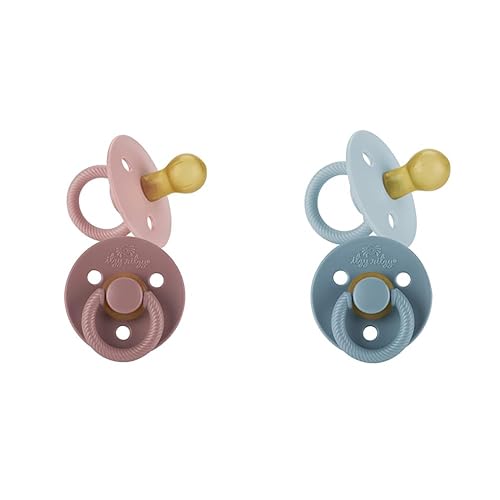 Itzy Ritzy Juego de 2 chupetes de goma natural, recién nacido de 0 a 6 meses, pezón de cereza, escudos de seguridad, elegante mango de cable, 2