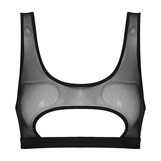 Hularka Women's Ultra Thin Sheer Mesh See Through Unlined Yoga Sports Bra Top Cropped Tank Vest Top Black Large