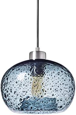 Trustwoods Hand Blown Glass Mini Pendant Light for Kitchen Island Sink Restaurant Farmhouse, Grey Blue, Brushed Nickel