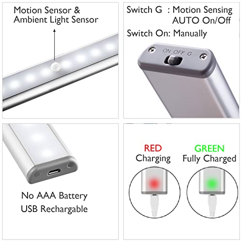 Moston Motion Sensor Closet Lights, 20 Led Cordless Under Cabinet Lighting With Built-In Rechargeable Battery, Stick-On Anywhere Magnetic Night Lamp For Cupboard Cabinet Kitchen Stairs #TOP4