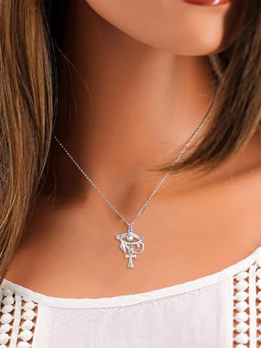TANGPOET Eye of Horus with Ankh Pendant Necklace for Women Men 925 Sterling Silver Egyptian Protection Jewelry Gift for Birthday Christmas2