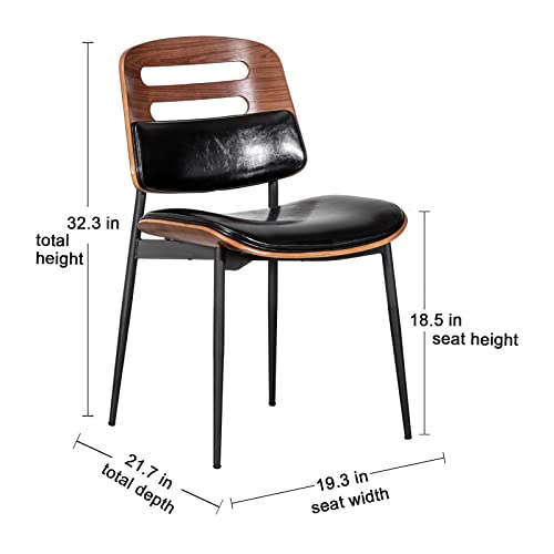 Lunling Mid Century Modern Dining Chairs, Black Leather Upholstered Kitchen & Dining Room Chairs,Modern Accent Desk Chairs Set Of 2,Metal Legs,Adjustable Foots #TOP2