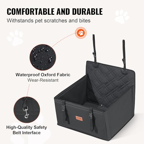 VEVOR Autositz Hunde 605 x 605 x 500 mm, Hundeautositz mit Stützrahmen, Haustierautositz mit ansteckbarer Sicherheitsleine, Baumwollfüllung, Rücksitz für kleine mittele Hunde bis 18 kg, Schwarz