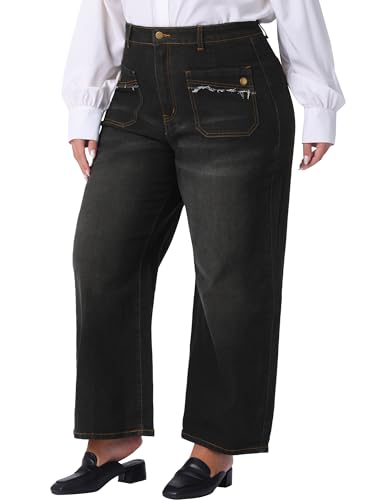 Agnes Orinda Plus Size Jeans for Women Wide Leg Washed Stretch with Pockets Palazzo Denim Jeans2