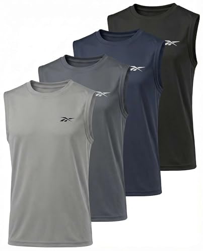 Reebok 4 Pack: Boys Dry Fit Active Tank Tops Athletic Sleeveless Muscle Gym Workout Shirts for Kids Teens Youth Size 6 to 18- Set 2 M (8-10)