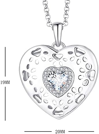 JO WISDOM Women Necklace,925 Sterling Silver Pet Dog/Cat Paw Print Footprint Love You from My Heart Necklace with AAA Cubic Zirconia