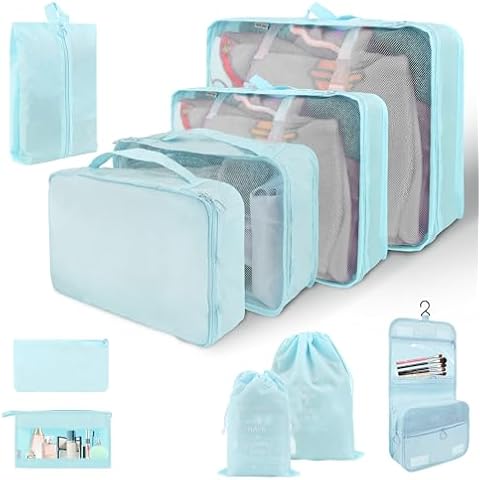 Luggage Organizer Bags,Travel Cubes for Packing,10 PCS Suitcase Organizer,Compression Packaging Cube,Packing Cubes for Travel,Travel Bags Organizer for Luggage,Mesh Packing Cubes,Bag Organizers Cover