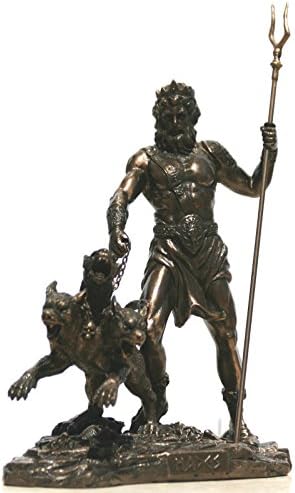Hades Pluto God of Underworld & Cerberus Statue Bronze Finish Sculpture 7.87"