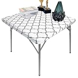 NEWISHER Square Fitted Table Cover Gray Pattern Cocktail Topper Spandex Stretchable Table Top Tablec