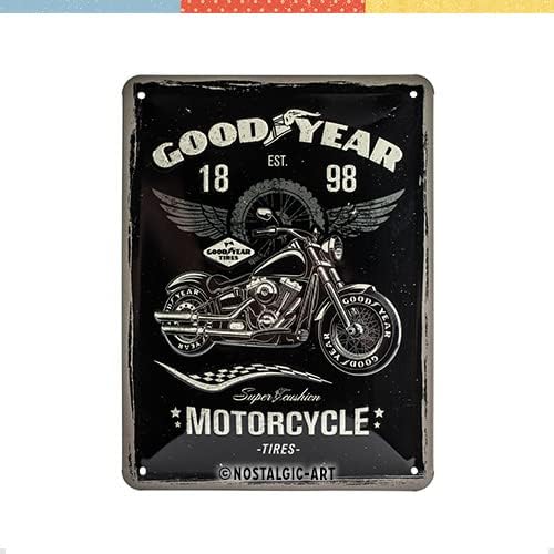 Nostalgic-Art Retro Tin Sign  Goodyear  Motorcycle  Gift idea for car and motorcycle fans, Metal Plaque, Vintage design for decoration, 15 x 20 cm
