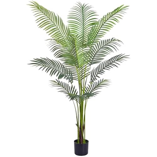 Artificial Golden Cane Palm Tree 5Feet Faux Plant for Home Decor Indoor Outdoor Faux Areca Palm Tree in Pot for Home Office Perfect Housewarming Gift with Adjustable Trunk