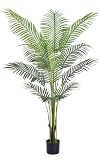 Artificial Golden Cane Palm Tree 5Feet Faux Plant for Home Decor Indoor Outdoor Faux Areca Palm Tree in Pot for Home Office Perfect Housewarming Gift with Adjustable Trunk