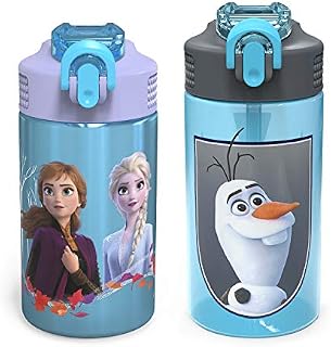 Zak Designs Disney Frozen 2 Kids Water Bottle Set with Reusable Straws