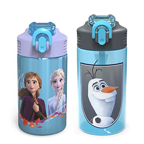 Zak Designs Disney Frozen 2 Kids Water Bottle Set with Reusable Straws