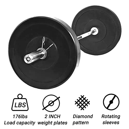 tonchean 4ft Barbell Bar - Heavy Duty Straight Weight Lifting Bar with 2 Spring Collars, 176 LBS Capacity & 360° Rotating Sleeves for 2-Inch Plates | Home Gym Strength Training Equipment