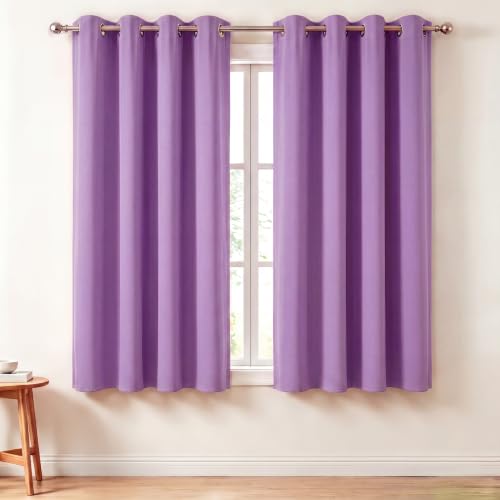 Diraysid Lavender Grommet Blackout Curtains for Bedroom Thermal Insulated Room Darkening Curtains Drapes, 52 x 72 inch, 2 Panels
