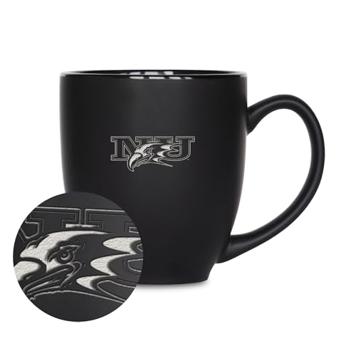 Rico Industries NCAA Niagara Purple Eagles 15oz Laser Engraved Matte Black Ceramic Bistro Mug - for Hot or Cold Drinks
