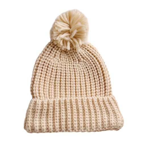 NOLITOY Infant Knitted Winter Hat Thick Warm Beanie Cap for Boys and Girls Cute Candy Color Woolen Knit Cap for Cold Weather Beige