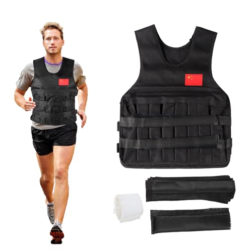 20KG Weighted Vest with 4Pcs Sand Bags?without weight?, Adjustable Training Waistcoat for Workout, Strength Training, Running, Fitness, Muscle Building (Black)