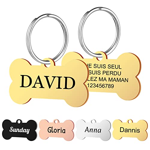 Happy Muse Étiquettes D'identification Personnalisé pour Chiens et Chat, Médaille Chien Os, Gravée Personnalisé Prénom Adresse Tel en Acier Inoxydable avec Service Gratuit de Gravée(Or-Os) Cover