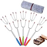 Marshmallow Roasting Sticks - 46-inch Large Telescoping Stainless Steel Roasting Sticks Grill Hot Dog Forks for BBQ, Camping, Outdoor Including 10 Replaceable Head and 5 Telescopic Handle (Silicone)