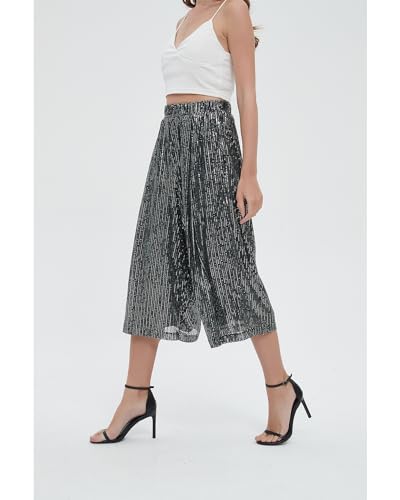 Aelidiya Women's Glitter Sequin Wide Leg Loose Pants Capri Pants Sequin Dress Pants Culotte2