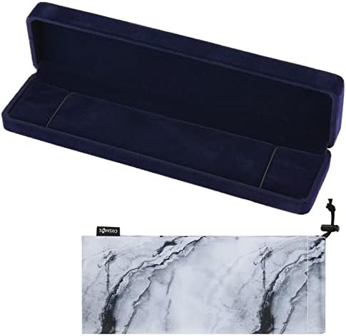 COSMOS Blue Color Velvet Bracelet Chain Gift Box Jewelry Box, with 1 Pc Marble Pattern Storage Bag