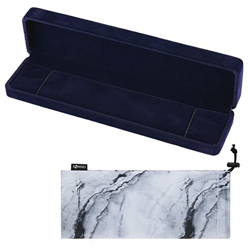 Cosmos Blue Color Velvet Bracelet Chain Gift Box Jewelry Box, With 1 Pc Marble Pattern Storage Bag #TOP23