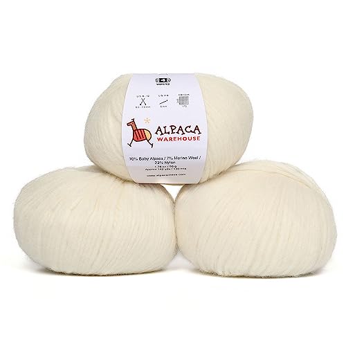 Pullu - Baby Alpaca Merino Wool Yarn Set Of 3 Skeins (150 Grams) Worsted Weight - Sourced Directly From Peru - Heavenly Soft And Perfect For Knitting And Crocheting (Ivory) #TOP27