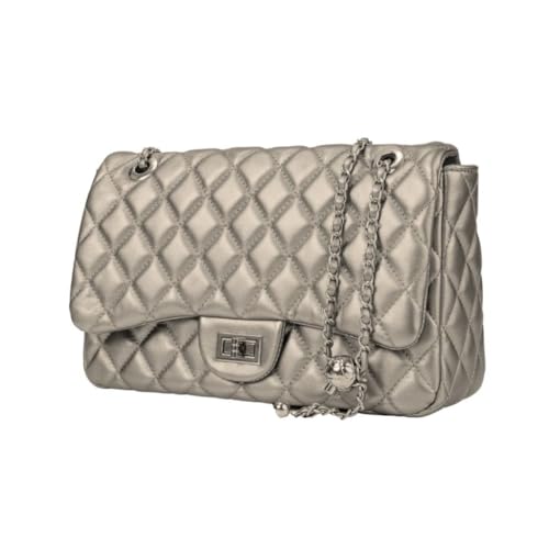 Bolsa Matelassê Grande Feminina com Alça de Corrente Ajustável(Chumbo)