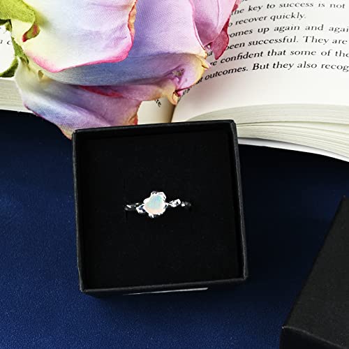 925 Sterling Silver Opal Rings For Women Heart Shaped Opal Rings Adjustable Rings Size 5-10 Birthstone Promising Rings For Her Opal Jewelry For Women Girls #TOP5