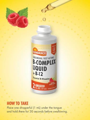 Vitamin B Complex Liquid | 2 Fluid Ounces | With B-12 | Natural Berry Flavor | Essential Sublingual Vitamins | Vegetarian, Non-Gmo, And Gluten Free Supplement | By Sundance #TOP2