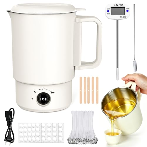 Candle Making Supplies Kit with Wax Melting Pot,27 OZ Electric Small Wax Melts Warmer with Thermometer and Pouring Spout for DIY Soap Making for Beginners,Adults,Pros for Soy Wax,Beeswax,Paraffin