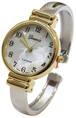 Rosemarie Collections Women's Mother of Pearl Metal Cuff Watch (Two Tone)