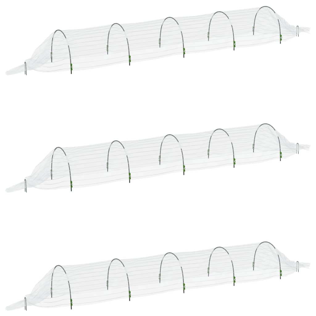 Túneles de malla 3 piezas 1,5 x 5 m fibra de vidrio y PP, césped y jardín, jardinería, invernaderos
