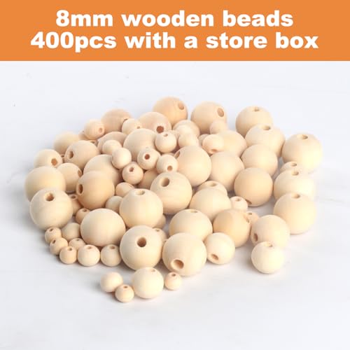 Miniatura 3 de 400 Piezas Cuentas De Madera, Bolas De Madera Redondas Con Agujero, Abalorios Demadera Natural Para Manualidades Decoraciones Macrame - 8mm