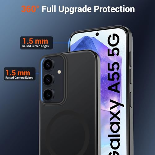 Image of SIZUKA Samsung A55 Magsafe Hard Back Case | Matte Design & 360 Protection | Military-Grade Samsung A55 Cover | Strong Magnet Back - Black
