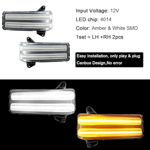 ROCCS LED Sequential Amber Turn Signal Lights for 2020-2026 Chevy Silverado/GMC Sierra 2500HD 3500HD, Switchback Tow Mirror Marker Lights White Parking/Cargo Lamps, Clear Lens by ROCCS - Used condition - Image 3