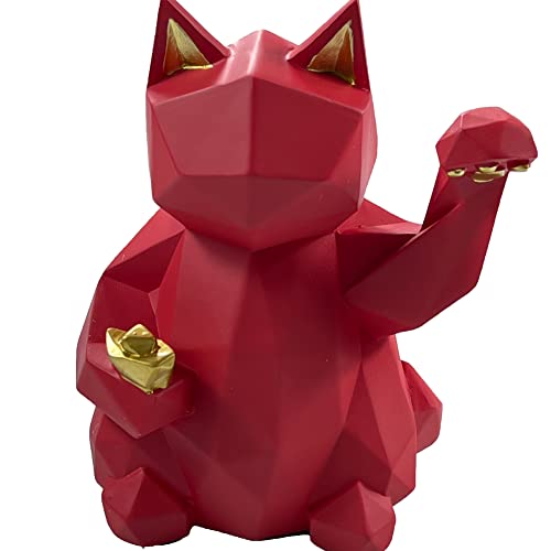 Lelukee Feng Shui Gelukskat Standbeeld Maneki Neko Geometrische Hars Nieuwigheid Decoratie Woonkamer Slaapkamer Cadeau Desktop Standbeeld Decoratie (13,5 cm x 9 cm x 17,5 cm)
