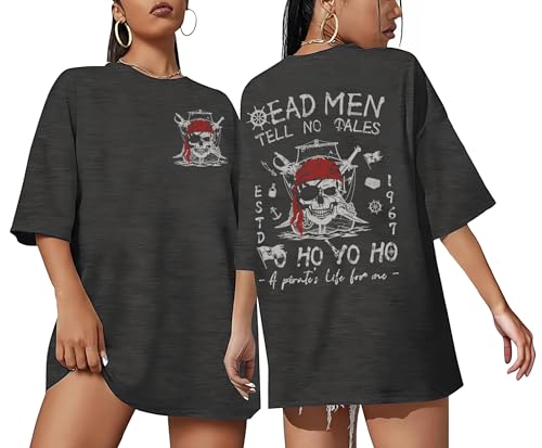 Pirate Shirt Women Vintage Graphic Oversized Skeleton Shirt Funny Casual Skull Short Sleeve Top