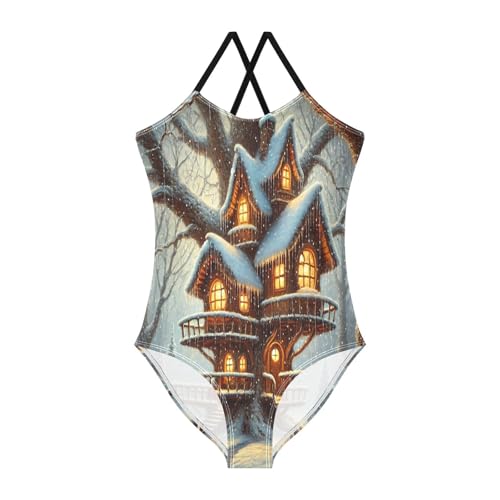 Winter Treehouse Snow Bathing Suits for Girls Kids Swimsuits Summer Beach One Piece Swimsuits Swimwear