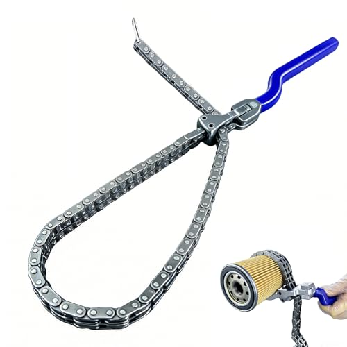 LENWISYF Cle Filtre a Huile, Réglable Avec Chaîne Manche De 23.5 CM (9,25 Pouces) Compatible Avec Clé Filtre à Huile De Ø 60 à 160 MM Outil Ergonomique pour La Réparation Automobile (Bleu)