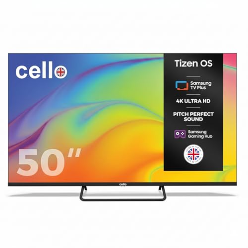 Cello C5025TZ Frameless 50 inch 4K Ultra HD Large Smart Powered by Tizen Operating System Cloud Gaming without Console - Bluetooth, HDMI, USB & Wi-Fi Connectivity Made in UK