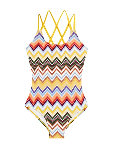 Kanu Surf Girls' Reese UPF 50 Beach Sport Criss-Cross One Piece Swimsuit, Nina Yellow Multi, 6
